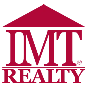 Logo of IMT Realty featuring bold, red text IMT beneath a stylized red roof shape, with REALTY written below in red, smaller letters.